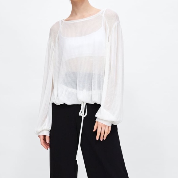 Drawstring sheer top - Picture 1 of 2